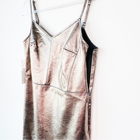 1. State Mini Slip Dress Faux Leather Metallic Silver Foil Slip Size 6 New NWT - Picture 5 of 9